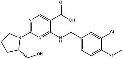 5-กรดไพริมิดีนคาร์บอกซิลิก, 4-[[(3-คลอโร-4-เมทอกซีฟีนิล)เมทิล]อามิโน]-2-[(2S)-2-(ไฮดรอกซีเมทิล)- 1-ไพร์โรลิดินิล]-