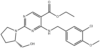 5-กรดไพริมิดีนคาร์บอกซิลิก,4-[[(3-คลอโร-4-เมทอกซีฟีนิล)เมทิล]อามิโน]-2-[(2S)-2-(ไฮดรอกซีเมทิล)-1-ไพโรลิดินิล]-, เอทิลเอสเทอร์